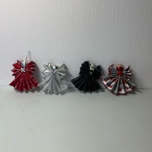 Set of Four Elegant Handmade Ribbon Angel Ornaments